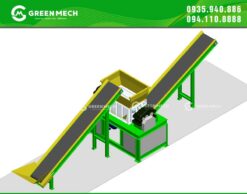 Máy nghiền gỗ 2 trục có băng tải dễ dàng vận chuyển gỗ và thành phẩm sau nghiền