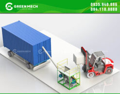 Máy phun viên nén vào container